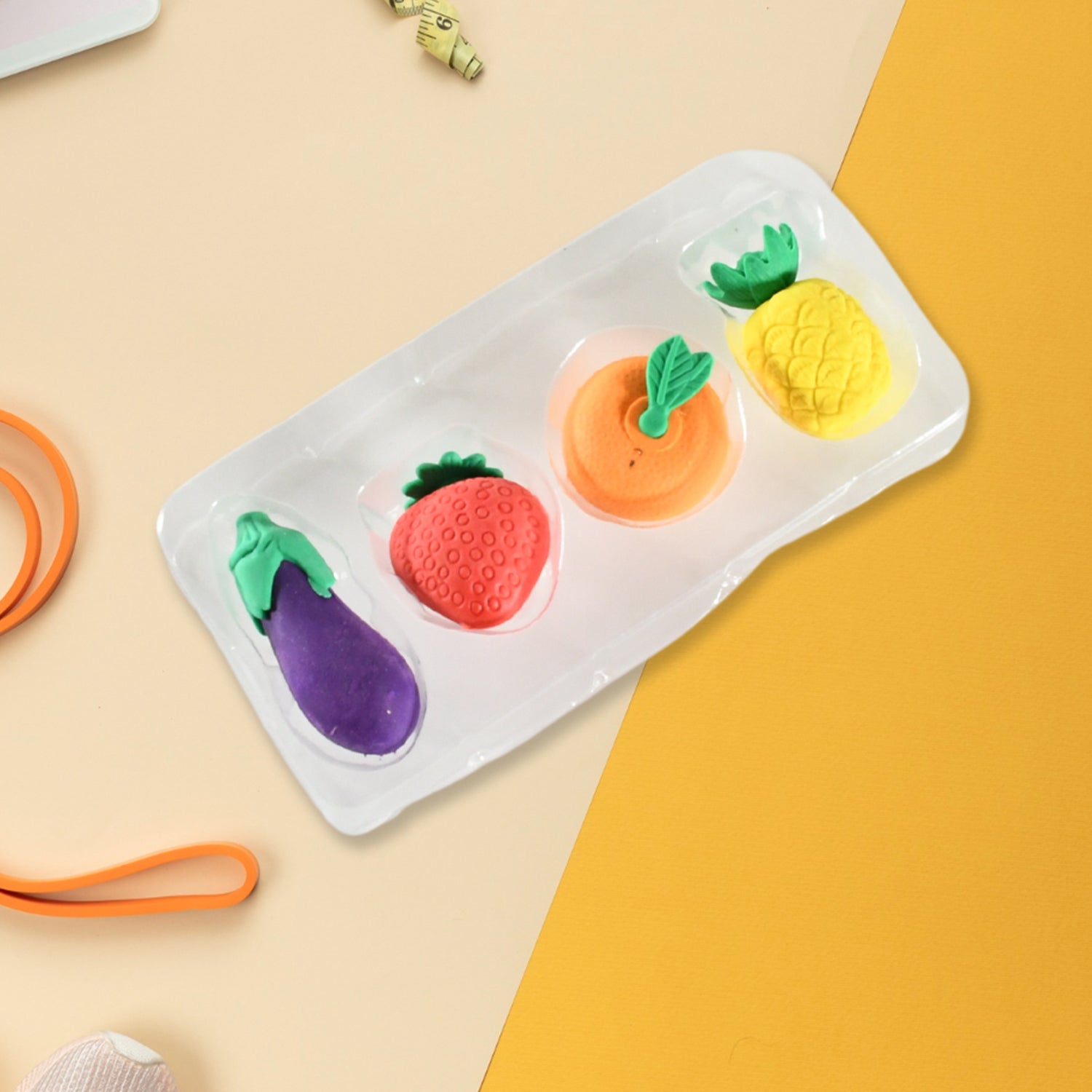 Mini Cute Veg & Fruit Erasers – 3D Colorful Eraser Set for Kids (4 Pc) Mini Cute Veg & Fruit Erasers – 3D Colorful Eraser Set for Kids (4 Pc)